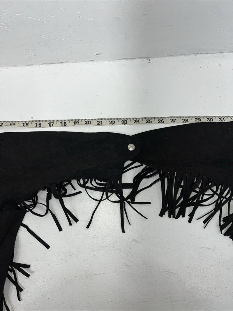 New Black Tough 1 Show Chaps With Fringe Adjustable Waist 40” N-32