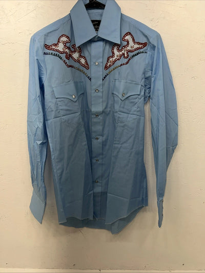 New Men’s Blue Champion Westerns Long Sleeve Pearl Snap Shirt. 15x33 M S-6