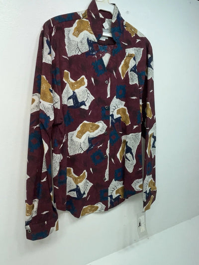 New Men’s Maroon Cowboy Threads Long Sleeve Button Up Shirt M #7904 3B-56