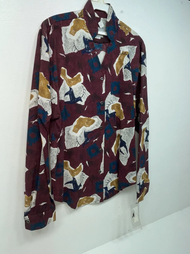 New Men’s Maroon Cowboy Threads Long Sleeve Button Up Shirt M #7904 3B-56