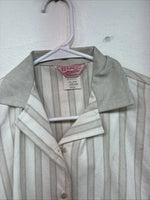 New Women’s H Bar C Gray White Stripe Short Sleeve Button Up Size 30 TT-55
