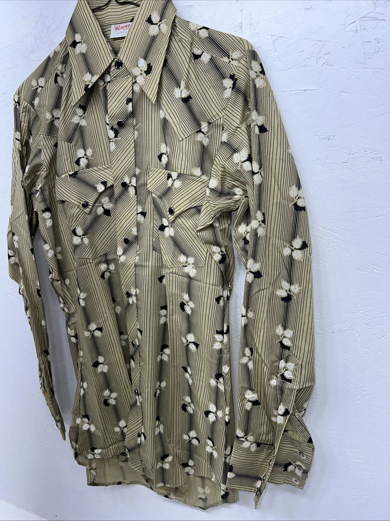 New Men’s Yellow Leaf ELY plains Pearl Snap Long Sleeve Shirt 14.5x33 S I-47