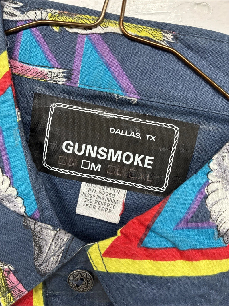 New Men’s GunSmoke Multicolor Western Design Long Sleeve Button Up Medium K-62