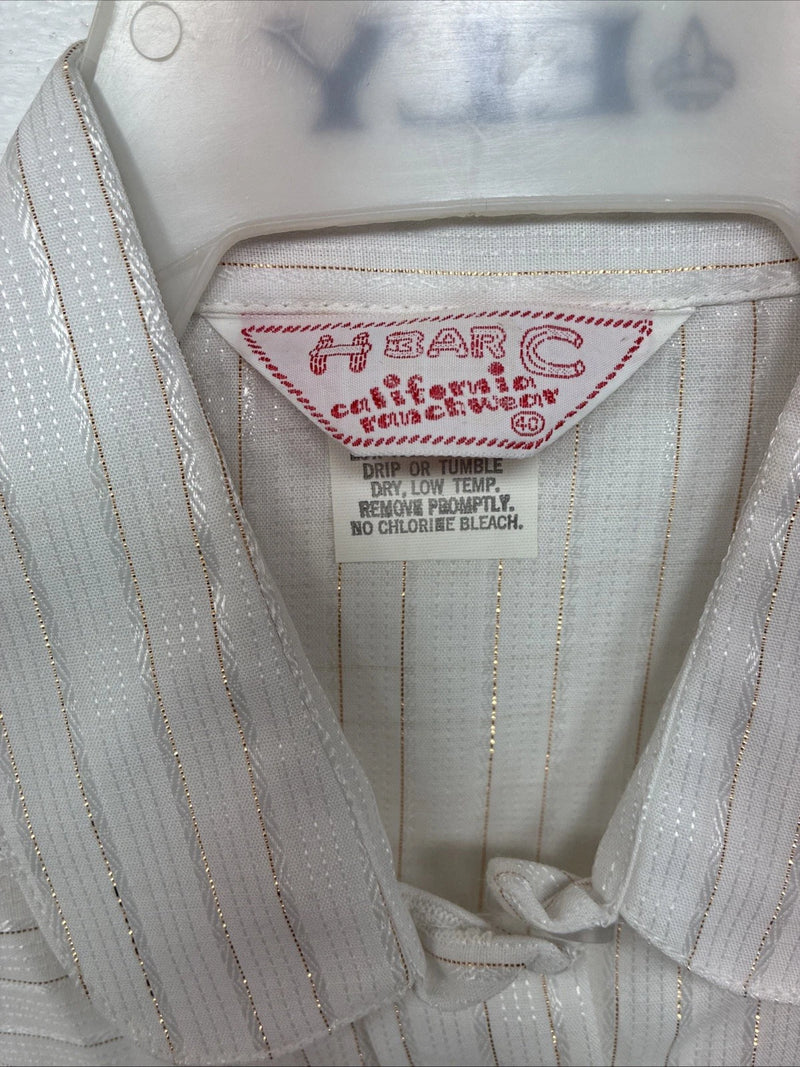 New Women’s H Bar C White Gold Stripe Long Sleeve Pearl Snap Size 40 KK-72