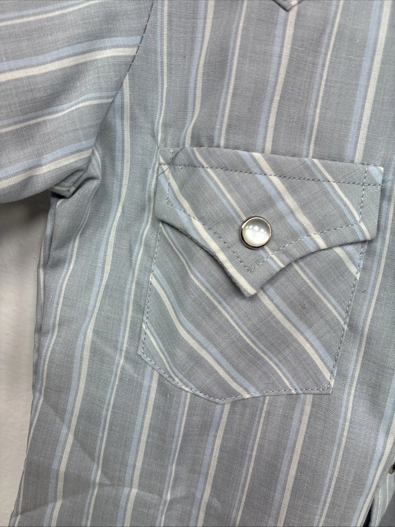 New Kids ELY Cattleman Blue Stripe Long Sleeve Pearl Snap Size 4 YY-62