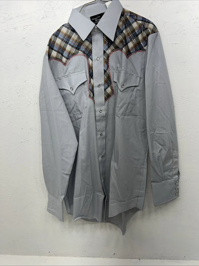 New Men’s Blue Plaid Champion Western Pearl Snap Long Sleeve  15.5x33 M I-48