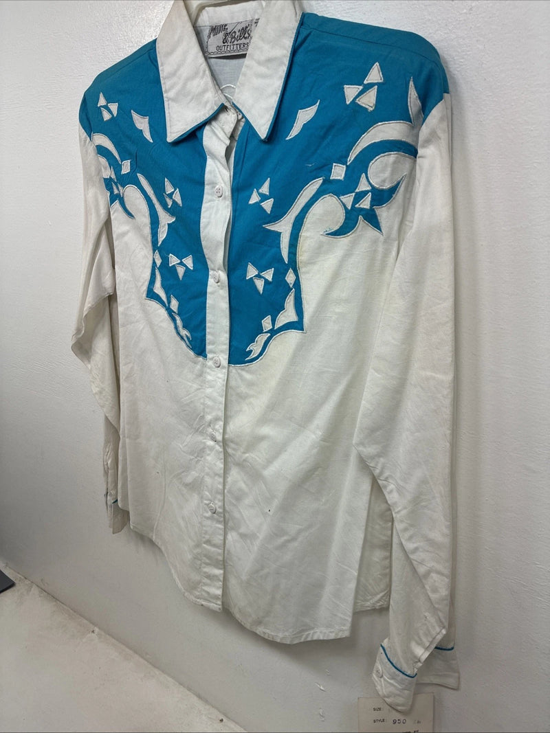 New Women’s Mine & Bills White Blue Long Sleeve Button Up Medium YY-102