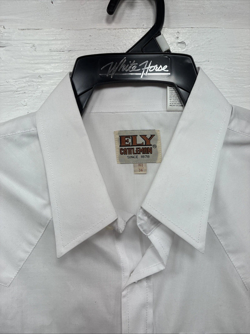New Men’s ELY Cattleman White Long Sleeve Pearl Snap 16.5 X 36 Large CC-38
