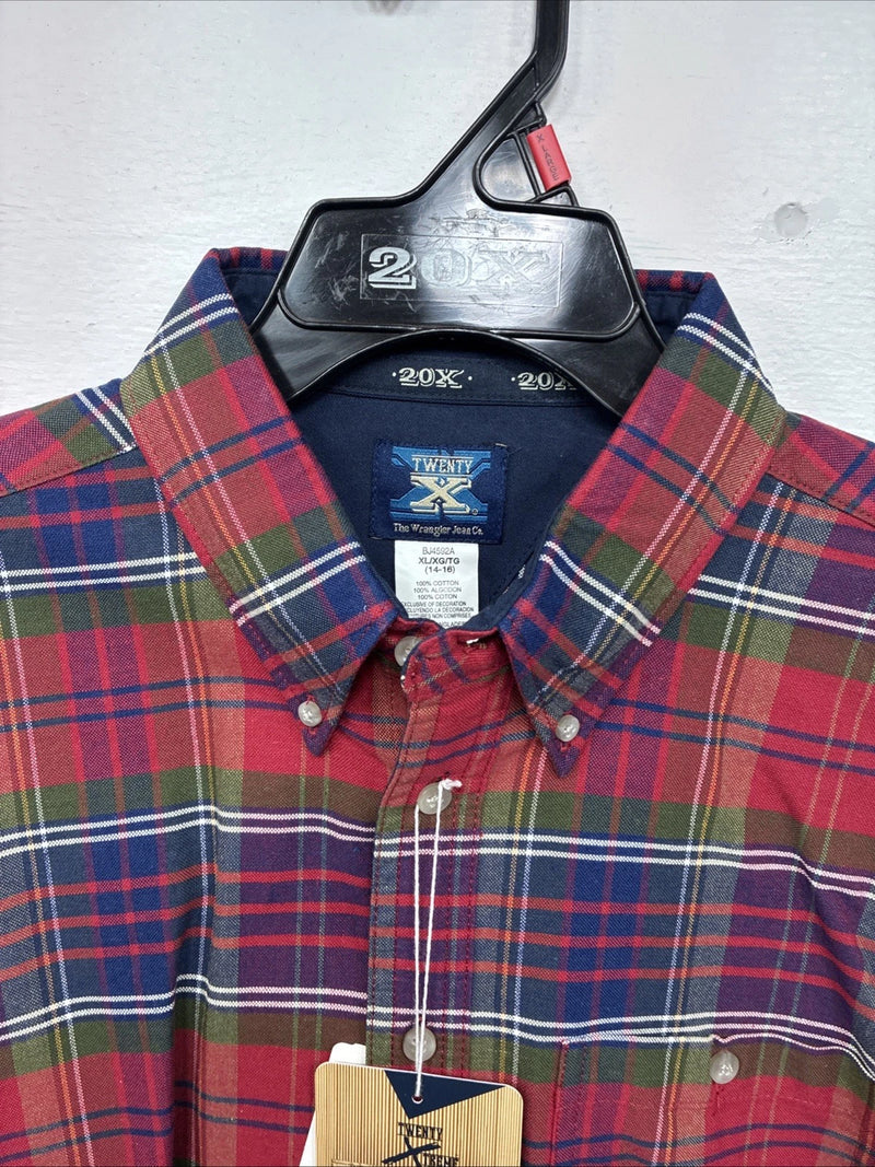 New Boys Twenty X Red Plaid Long Sleeve Pearl Snap XL DD-91