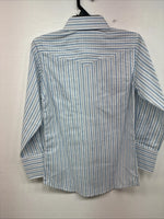 New Kids White Horse Blue Stripe Long Sleeve Pearl Snap Medium DD-75
