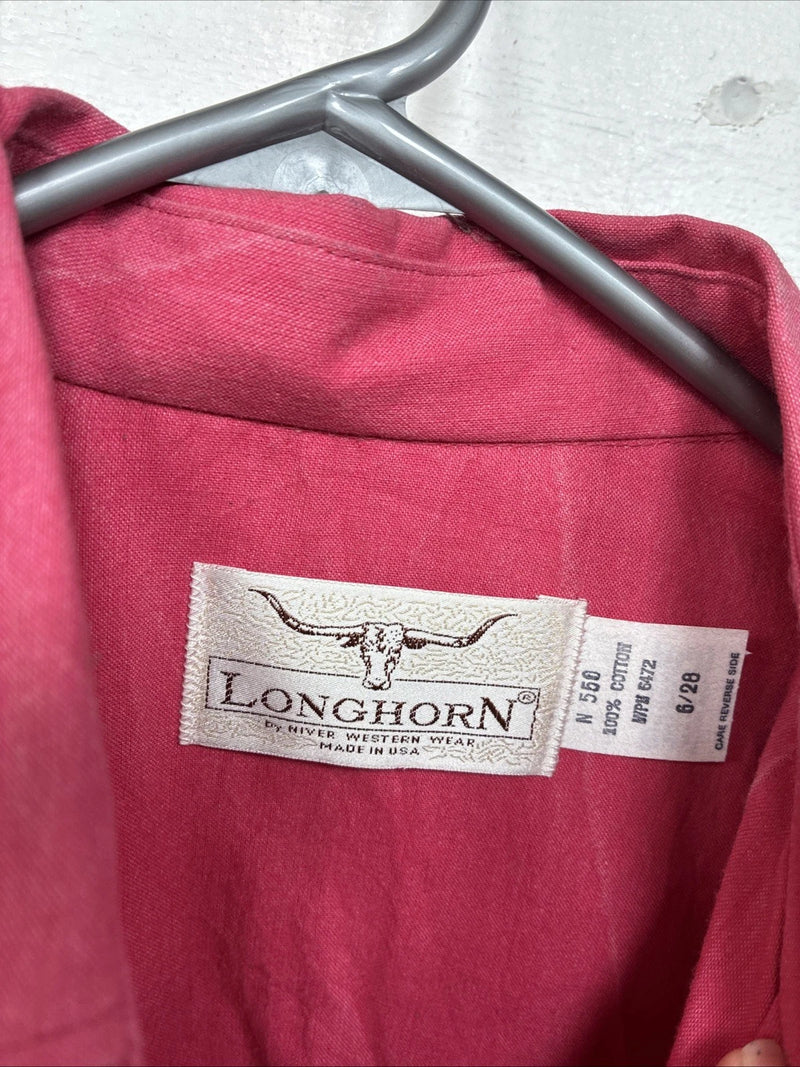 New Women’s Longhorn Pink long Sleeve Button Up Size 6/28  TT-76