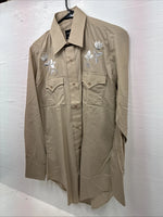 New Men’s Champion Western Brown Designed Long Sleeve Pearl Snap Medium J-78