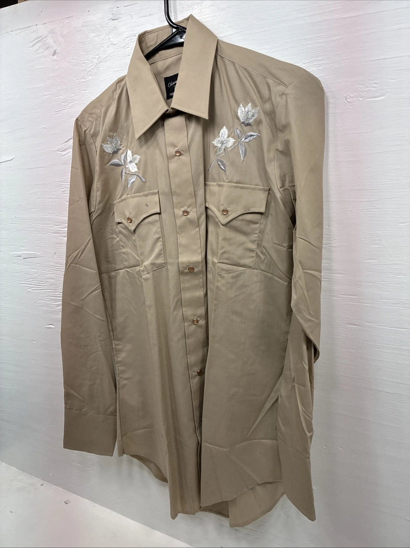 New Men’s Champion Western Brown Designed Long Sleeve Pearl Snap Medium J-78