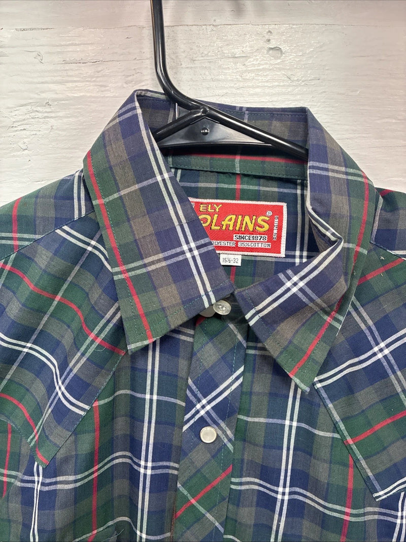 New Men’s ELY Plains Green Multicolor Plaid Long Sleeve Pearl Snap Medium M-45