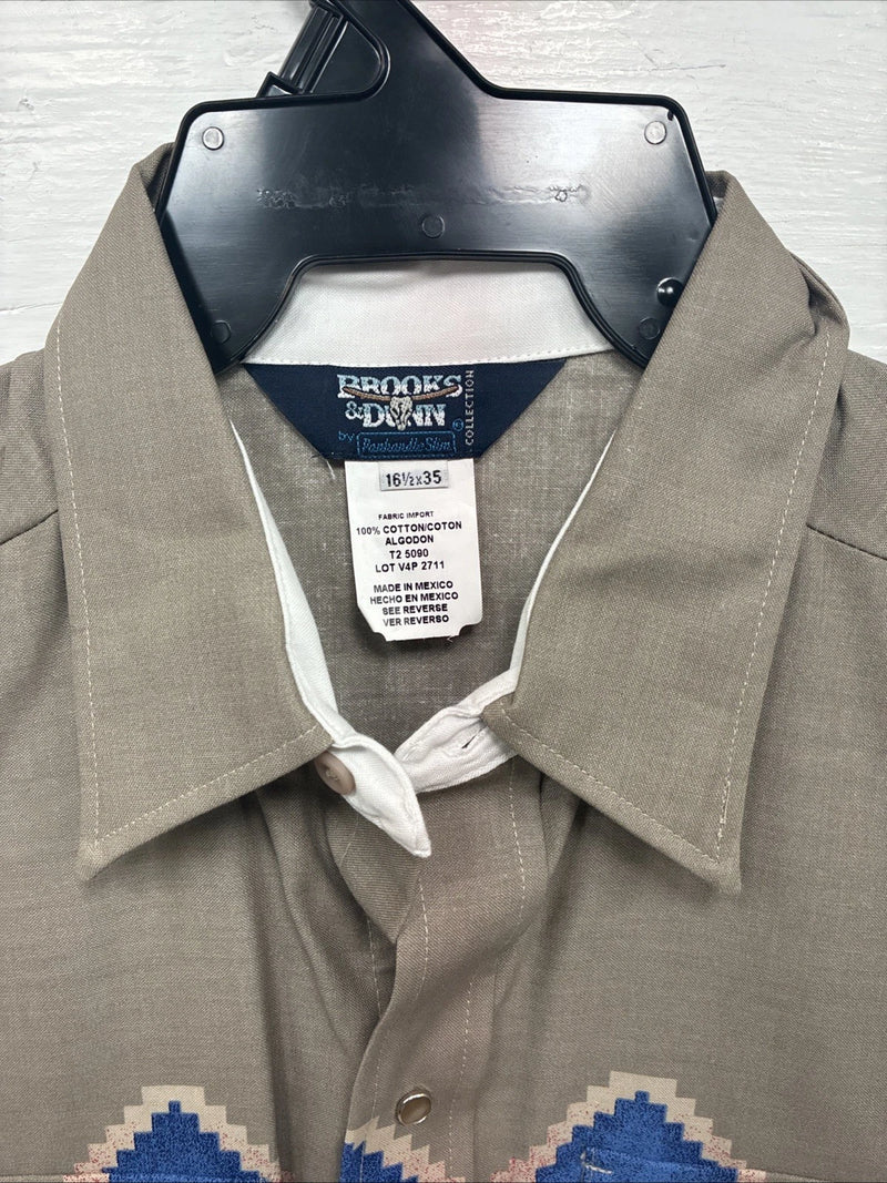 New Men’s Brooks & Dunn Western Print Long Sleeve Pearl Snap 16.5 Large V-106