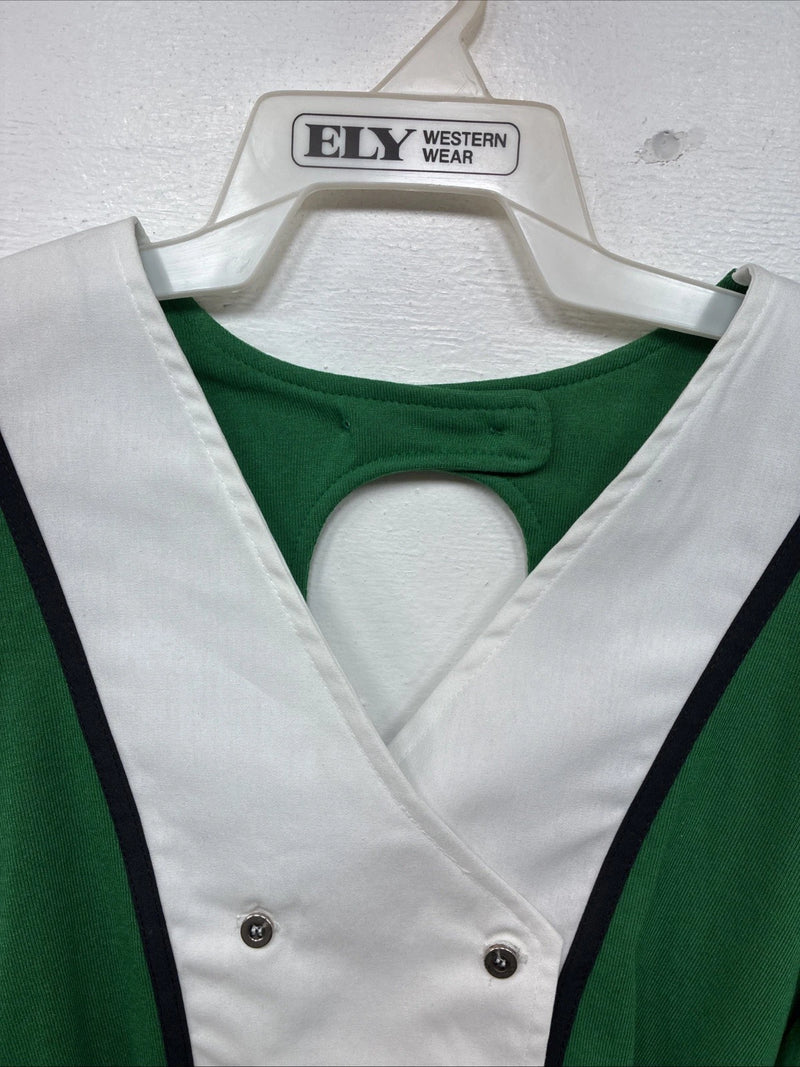 New Women’s Cowboy Threads Green White Button Up Design Long Sleeve XL TT-96