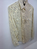 New Women’s White Horse Yellow Floral Long Sleeve Pearl Snap Medoum II-96