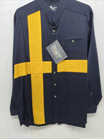 New Mens Yellow Navy Brooks&Dunn Long Sleeve Button Up Shirt. 18x35 XXL G-62