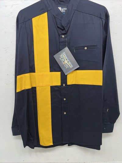 New Mens Yellow Navy Brooks&Dunn Long Sleeve Button Up Shirt. 18x35 XXL G-62