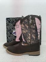 New Youth Brown With Pink Camo Blazin Roxx Cowboy Boots. 4472202 4. 2-90