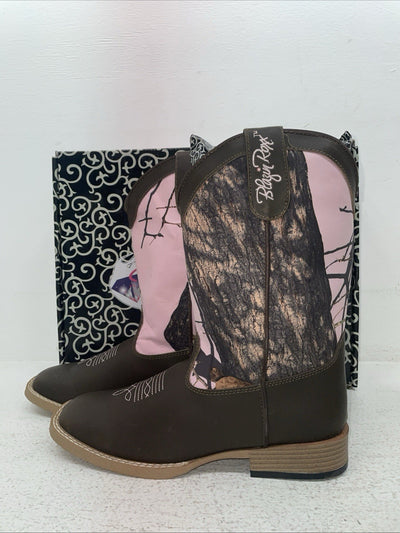 New Youth Brown With Pink Camo Blazin Roxx Cowboy Boots. 4472202 4. 2-90