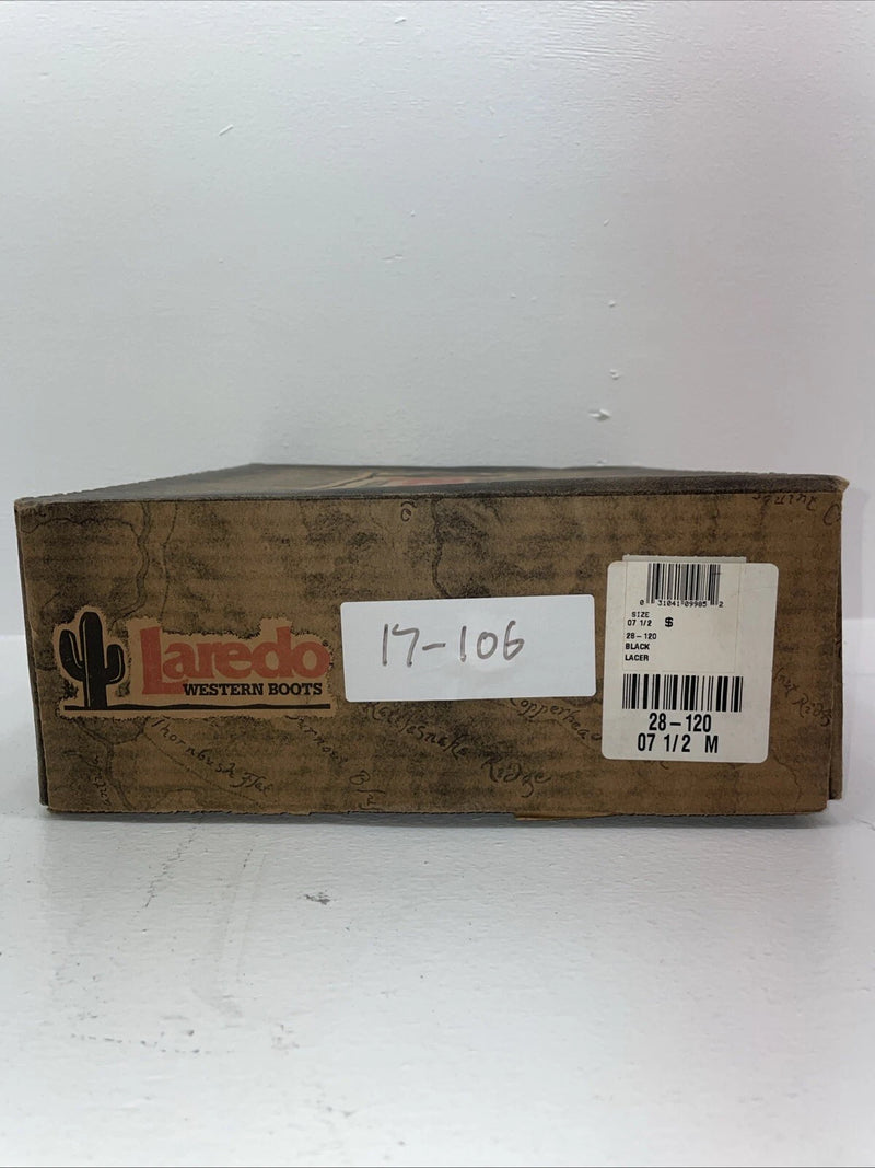 New Women’s Black Lace Up Laredo Cowboy Boots. 28 120 7.5 7 1/2 M. 17-106
