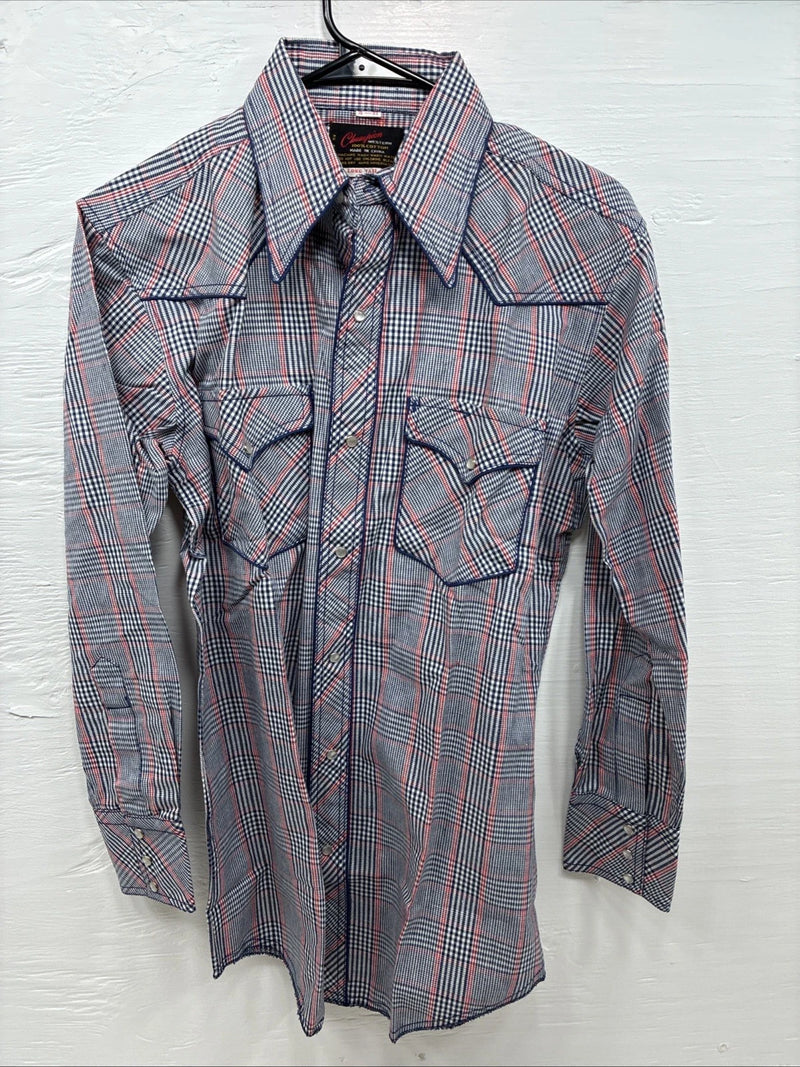 New Men’s Champion Western MultiColor Plaid Long Sleeve Pearl Snap Medium Q-67