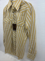 New Men’s Fenton Yellow White Strip Long Sleeve Pearl Snap Medium J-54