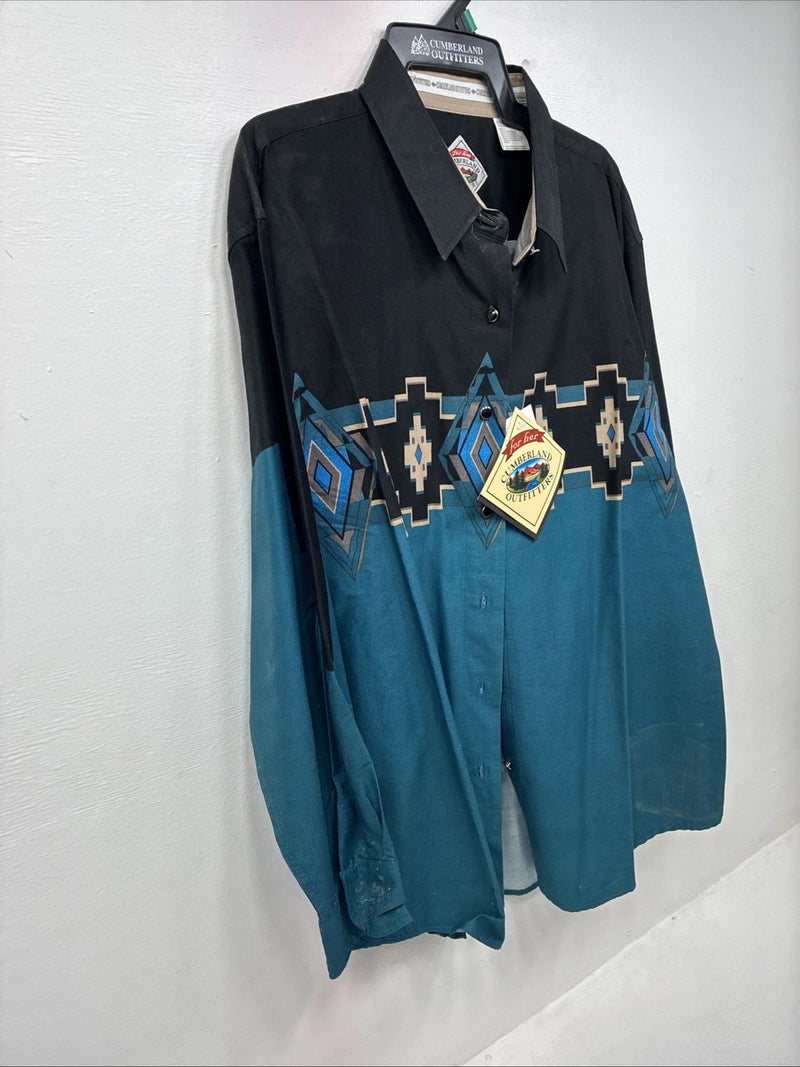 New Women’s Cumberland Blue Black Designed Long Sleeve Button Up XL II-42