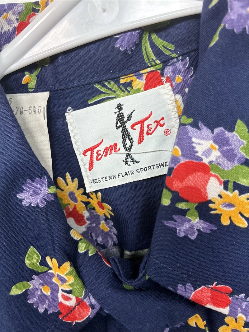 New Women’s Tem Tex Blue Floral Long Sleeve Pearl Snap Size 36 LL-17