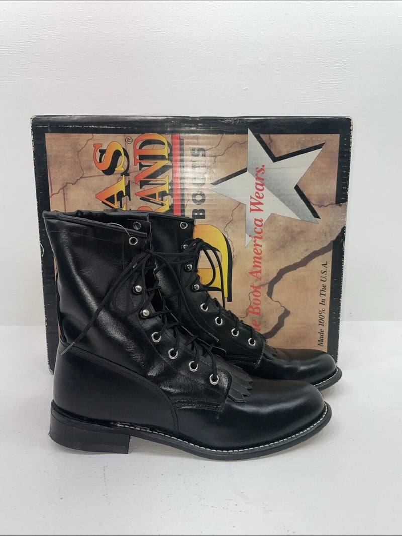 New Women’s Black Lace Up Texas Brand Cowboy Boots. 4440 8 M. 17-107
