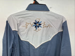 New Women’s ELY 1878 Blue Deigned Long Sleeve Pearl Snap Medium II-68