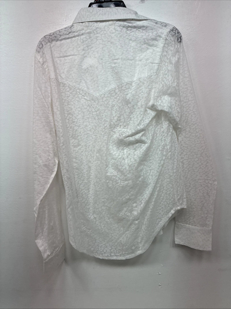 New Women’s Cumberland White Cheetah Print Long Sleeve Pearl Snap Small LL-2