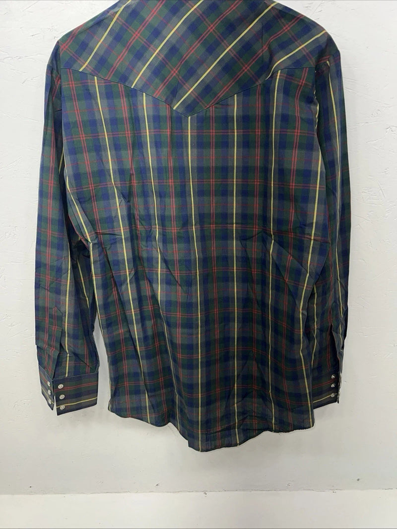New Men’s Green Plaid ELY Plains Long Sleeve Pearl Snap Shirt. 16.5x34 L S-3