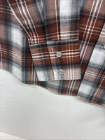 New Kids ELY Cattleman Orange Plaid Long Sleeve Pearl Snap Size 14 DD-38