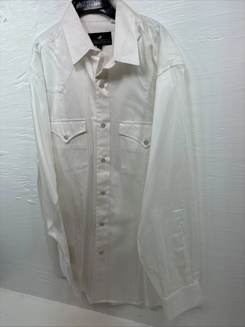 New Men’s Western Express White Western Long Sleeve Pearl Snap Large AA-40