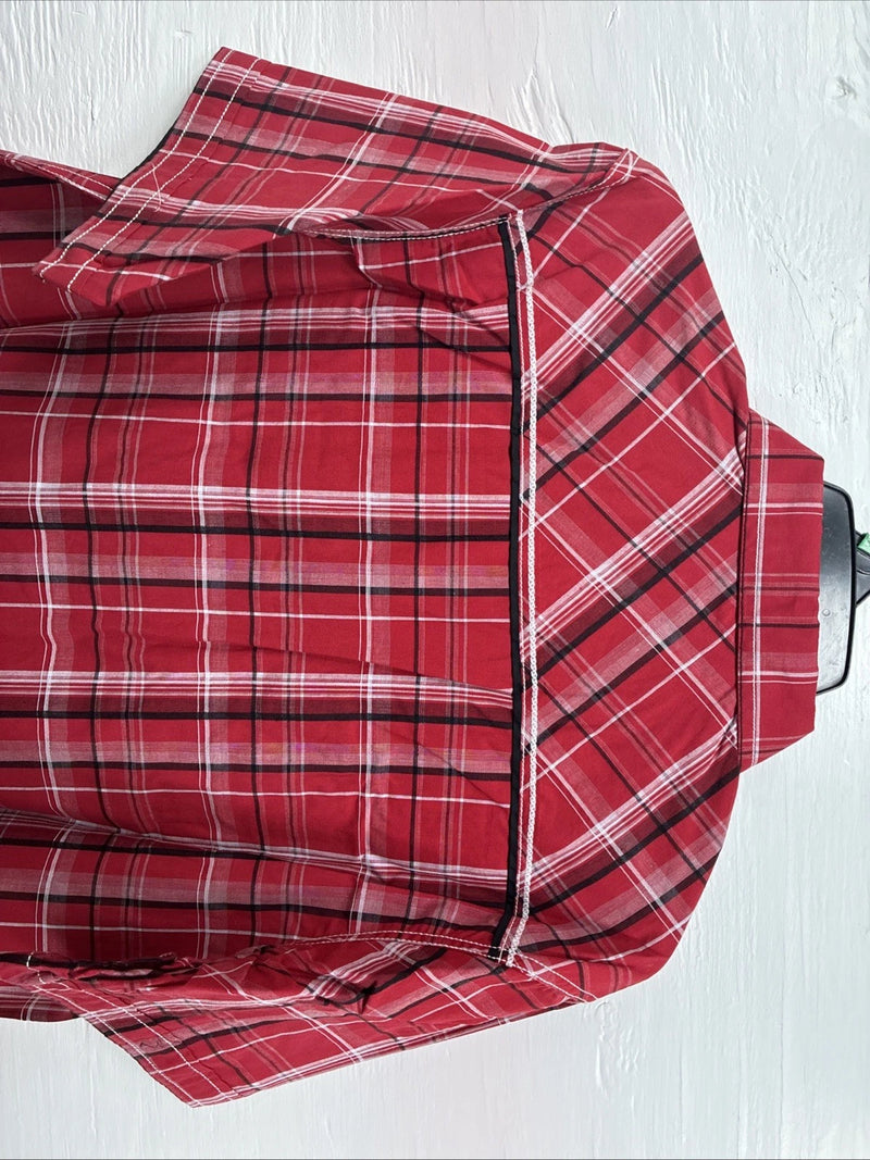 New Men’s ELY 1878 Red Plaid Short Sleeve Pearl Snap XL M-48