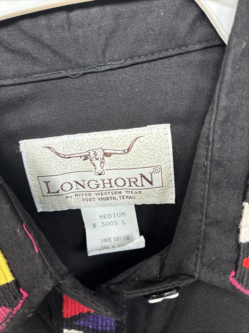 New Women’s Longhorn Black Designed Long Sleeve Button Up Medium TT-93