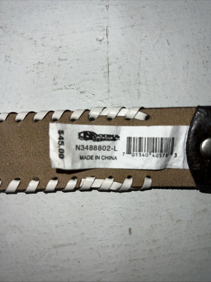 New Geniune Leather Nocona Brown White Belt Large #N3488802 W-9