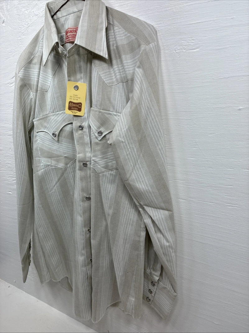 New Men’s H Bar C Tan White Stripe Long Sleeve Pearl Snap 16 X 34 Large Q-87