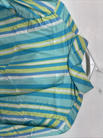 New Women’s Karman Blue Green Stripe Long Sleeve Pearl Snap Medium TT-59