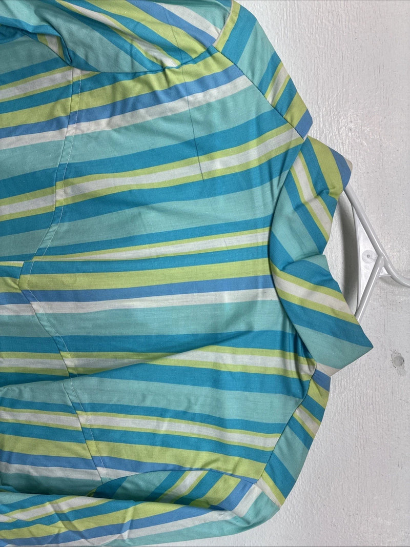 New Women’s Karman Blue Green Stripe Long Sleeve Pearl Snap Medium TT-59