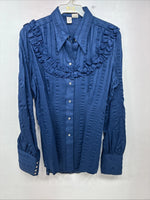 New Women’s H Bar C Blue Designed Long Sleeve Pearl Snap Size 36 II-52
