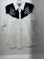 New Mens White ELY Diamond Long Sleeve Pearl Snap Shirt. Large P-56