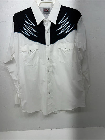 New Mens White ELY Diamond Long Sleeve Pearl Snap Shirt. Large P-56