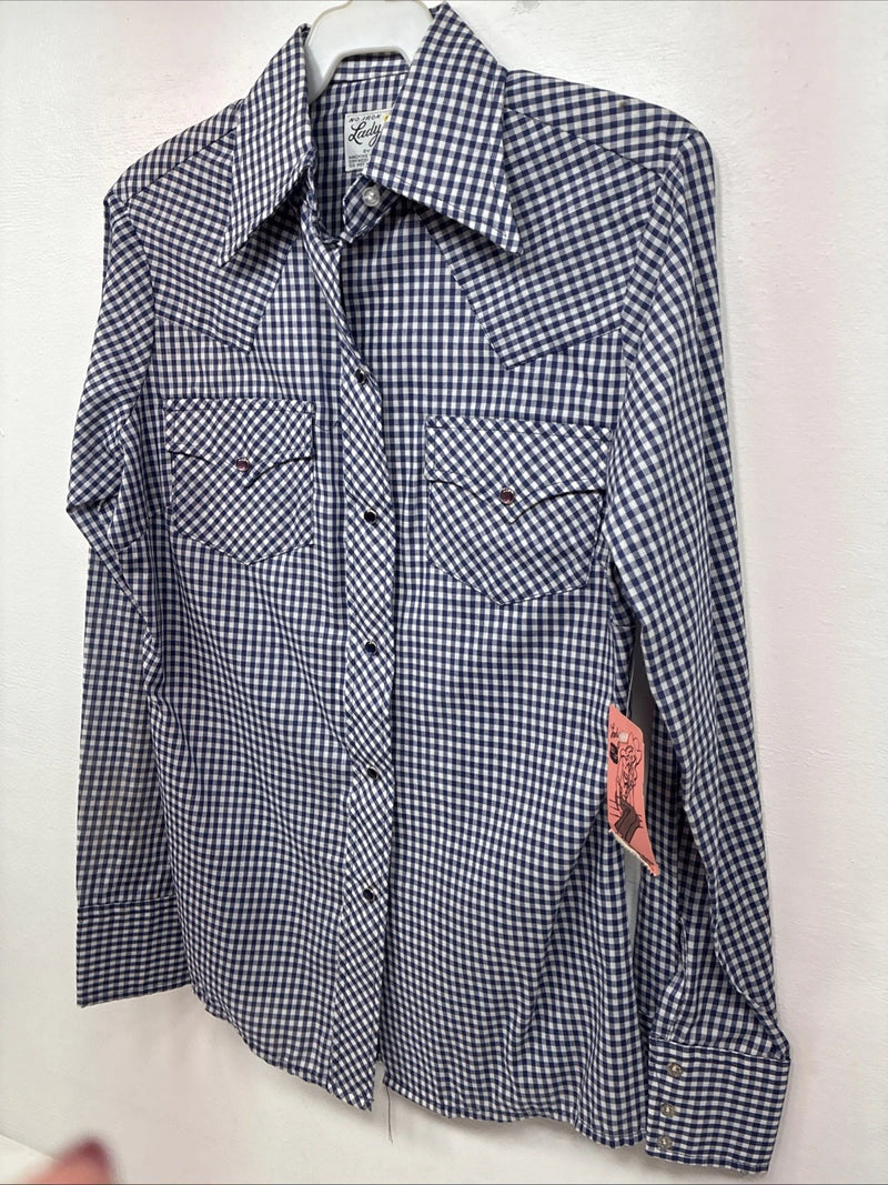 New Women’s Dickson Jenkins Blue Checker Long Sleeve Pearl Snap Size 32 LL-78