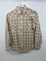 New Youths Karman Orange Gray Plaid Long Sleeve Pearl Snap Size 16 CC-66