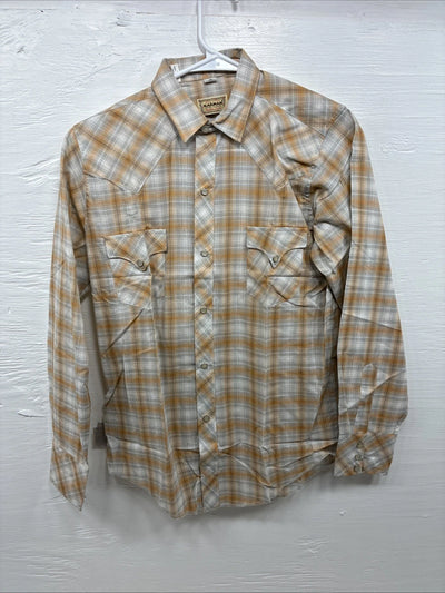 New Youths Karman Orange Gray Plaid Long Sleeve Pearl Snap Size 16 CC-66