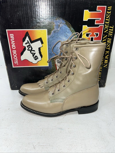 New Women’s Tan Lace Up Texas Brand Cowboy Boots. 4498 6.5 6 1/2 M. 19-120
