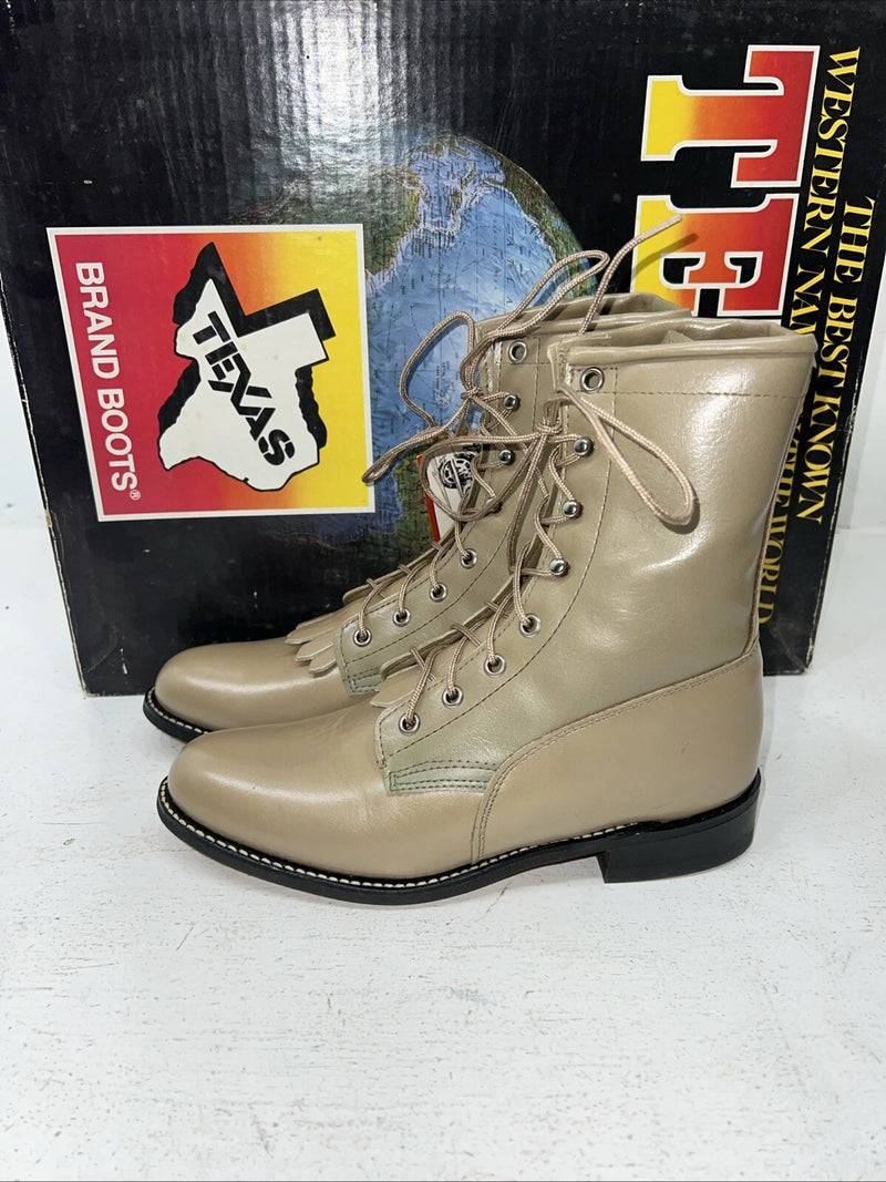 New Women’s Tan Lace Up Texas Brand Cowboy Boots. 4498 6.5 6 1/2 M. 19-120